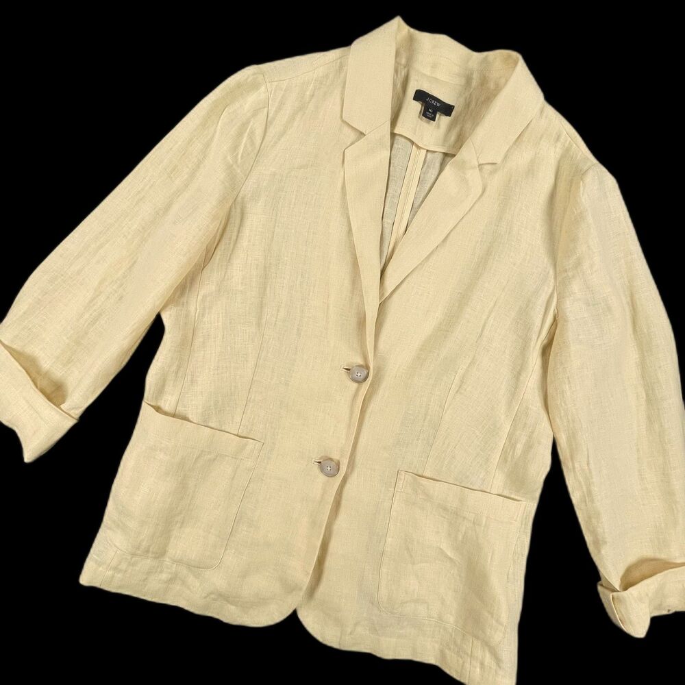 J.Crew Size 10 Butter Yellow 100% Linen Unstructured Parke Blazer Jacket Summer